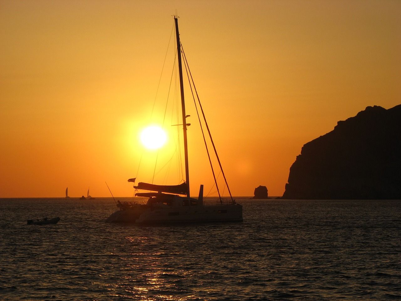 Bateau, Catamaran, Le Coucher Du Soleil