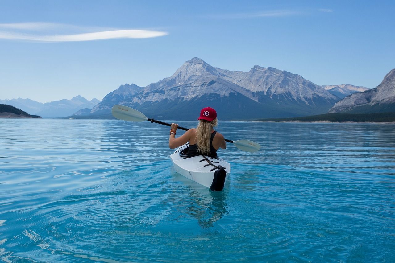 Fille, Kayak, Lac, Canoë, Pagayer